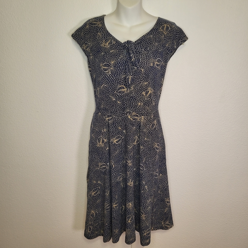 Effie's Heart Navy and Cream Leaf Print Mini Dress